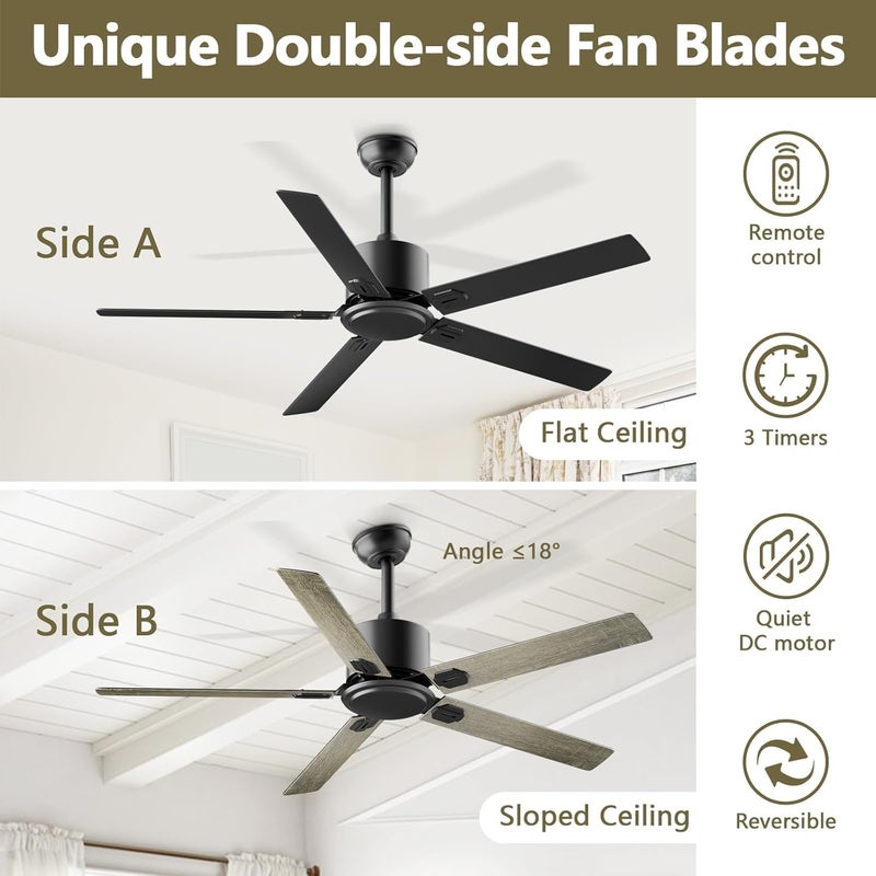 BECLOG Ceiling Fans With Remote 42 Inch Black Ceiling Fan No Light 6 Speeds Reversible Timing Noiseless Modern Ceiling Fan Without Lights For Bedroom Kitchen Indoor Outdoor (Black) - Image 3